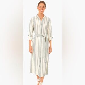 Faherty Striped Maxi Dress - Cream and Blue